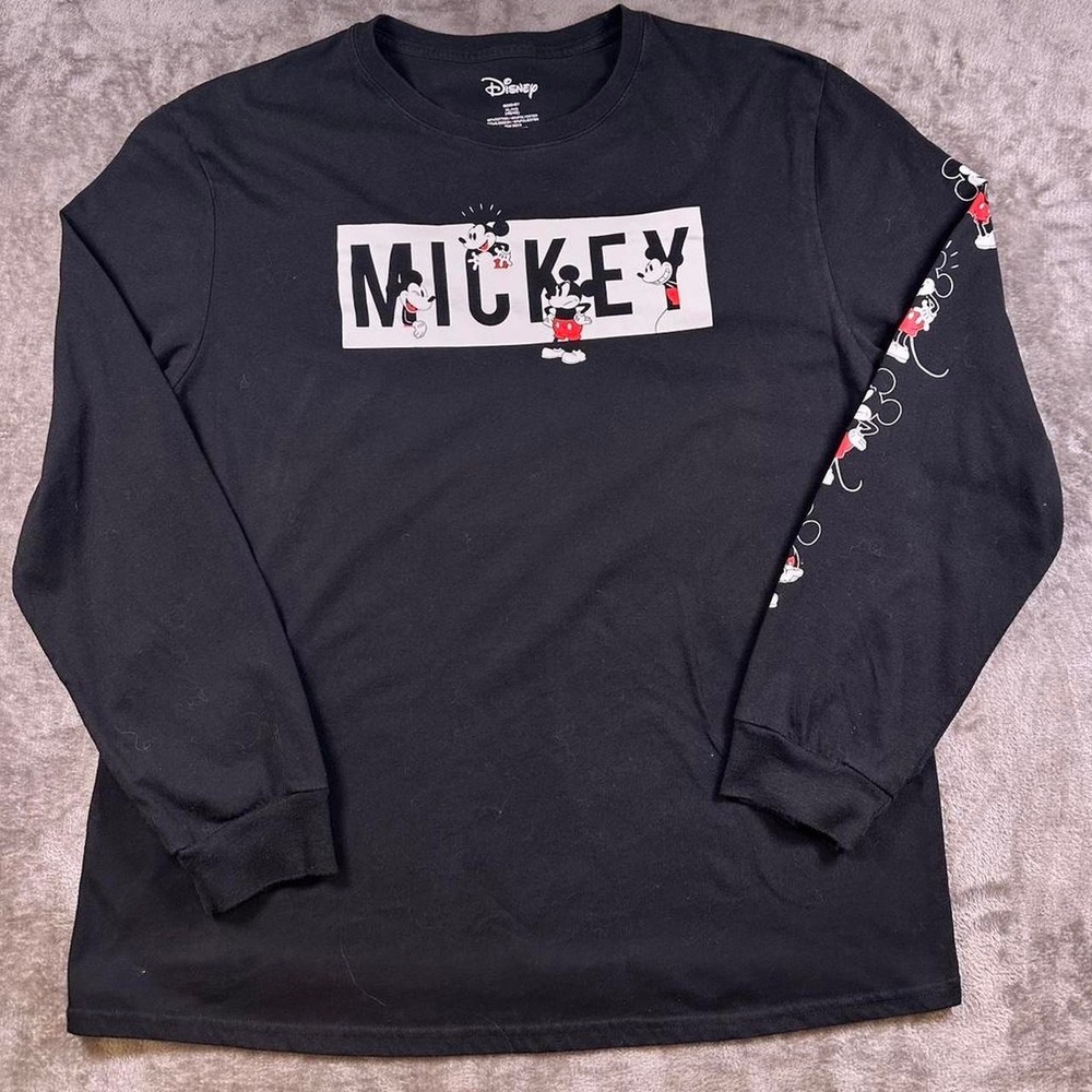 Disney Mickey Mouse Mens XL Long Sleeve Graphic T-Shirt Black Character Sleeve‎